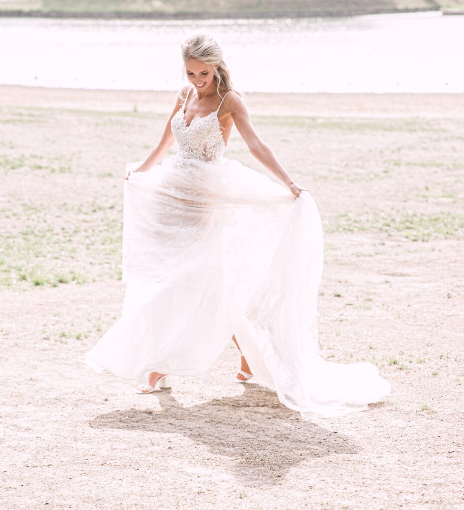 Mooie trouwjurk Vindress Wit Regular Lang V-nek Nieuw (Onveranderd) Tule 36