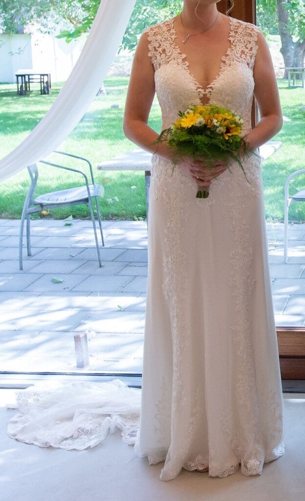 Mooie trouwjurk Vindress Ivoor Regular Lang V-nek Nieuw (Onveranderd) Natuurlijk Onbekende maat